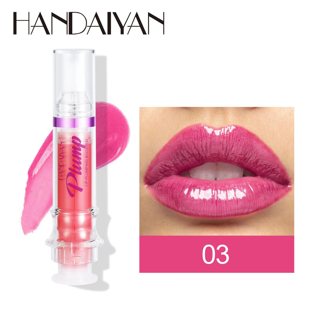 Blushimmer Handayan 6-color lip plumper gloss with honey oil for moisturizing, transparent shine, and enhanced lip volume.