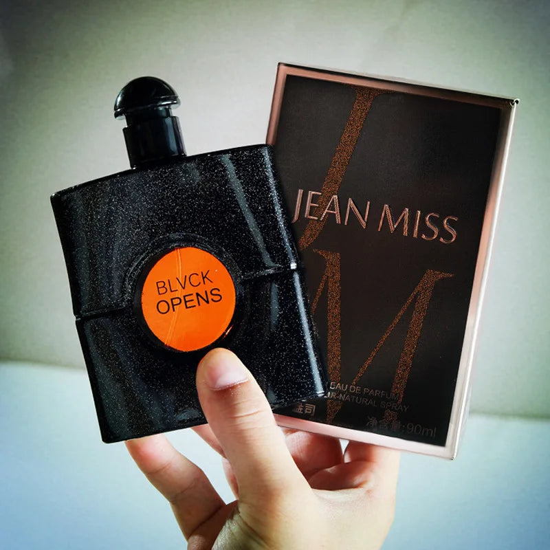 Blushimmer 90ML Eau de Parfum spray featuring warm sandalwood scent, elegant glass bottle with a natural wood tone finish.