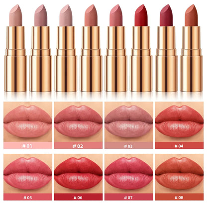 Long Lasting Moisturizing Velvet Lipstick Waterproof Non Stick Cup Creamy Nourish Cover Lip Line Glossy Golden Mud Formula