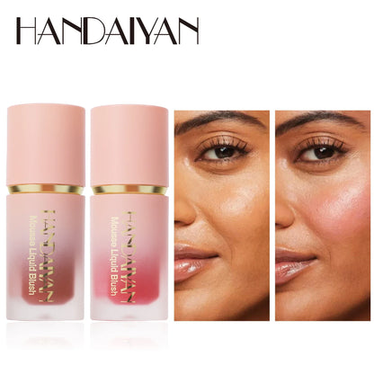 Blushimmer 6-color matte liquid blush palette with sponge applicator, long-lasting waterproof blush for natural, easy application.