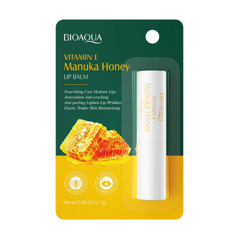 Blushimmer BIOAOUA Vitamin E Honey Lip Balm in a small jar, moisturizing and nourishing lips with anti-cracking formula.