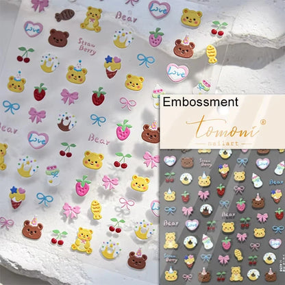 Brown 5D Japanese Kawaii bear nail art sticker by Blushimmer, self-adhesive cartoon animal decal for DIY nail decoration.