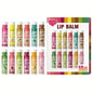 Assorted fruit flavor lip balms set by Blushimmer, featuring hydrating and nourishing balms in colorful containers for dry lips.
