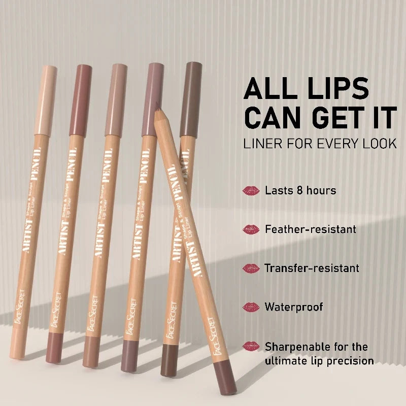 Six Blushimmer Face Secret Lip Liner Pencils in brown mixed colors, ultra-fine, waterproof, long-lasting, matte velvet finish.