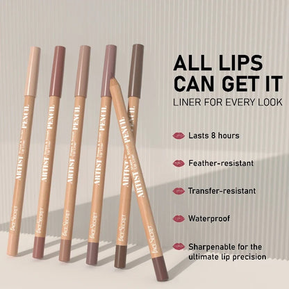 Six Blushimmer Face Secret Lip Liner Pencils in brown mixed colors, ultra-fine, waterproof, long-lasting, matte velvet finish.