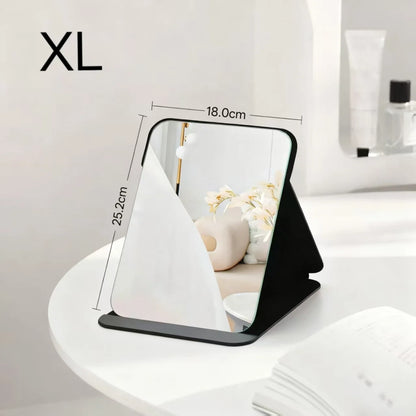 Blushimmer portable compact folding makeup mirror with storage, desktop size, ideal for students and home use, in a sleek design