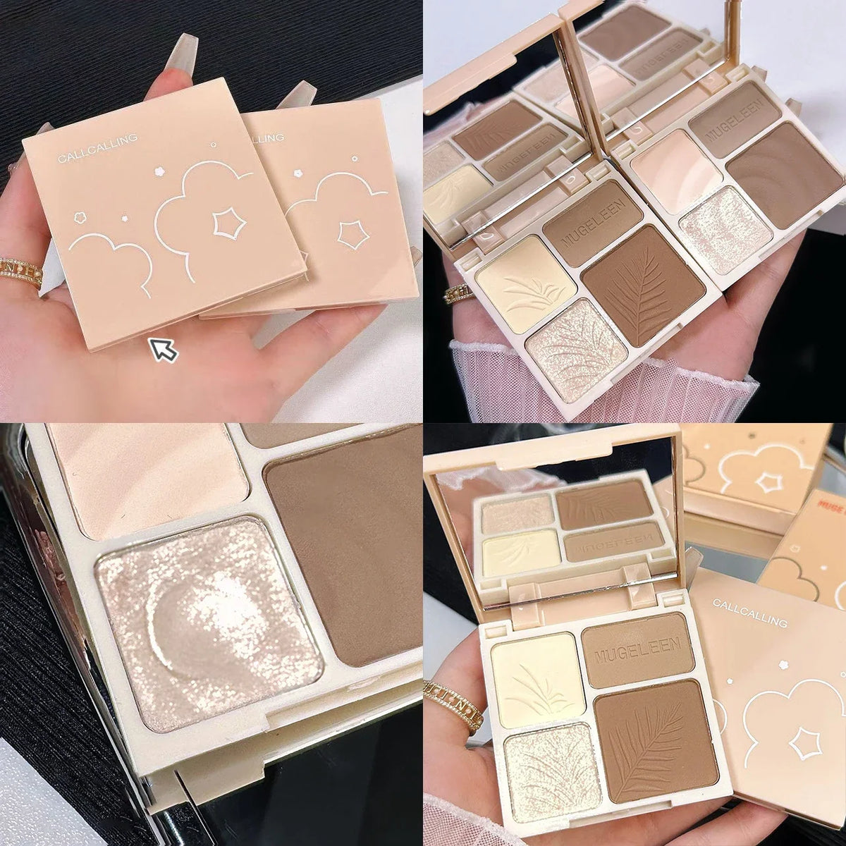 Blushimmer matte highlighter bronzers palette with four shades for face contouring and shading, long-lasting makeup cosmetics.