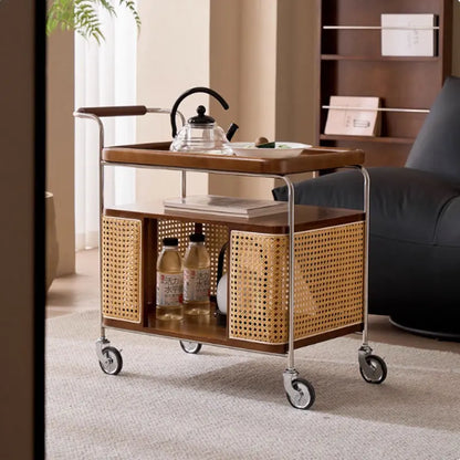 Wholesale  Modern Portable Metal Rattan Bar Mobile Restaurant Coffee Cart Luggage Serving Events Hotel Trolley