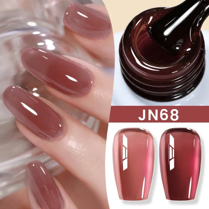 Blushimmer Born Pretty Jelly Nude Gel Nail Polish 10ml in light pink peach with translucent finish, UV light cure gel for nail art.