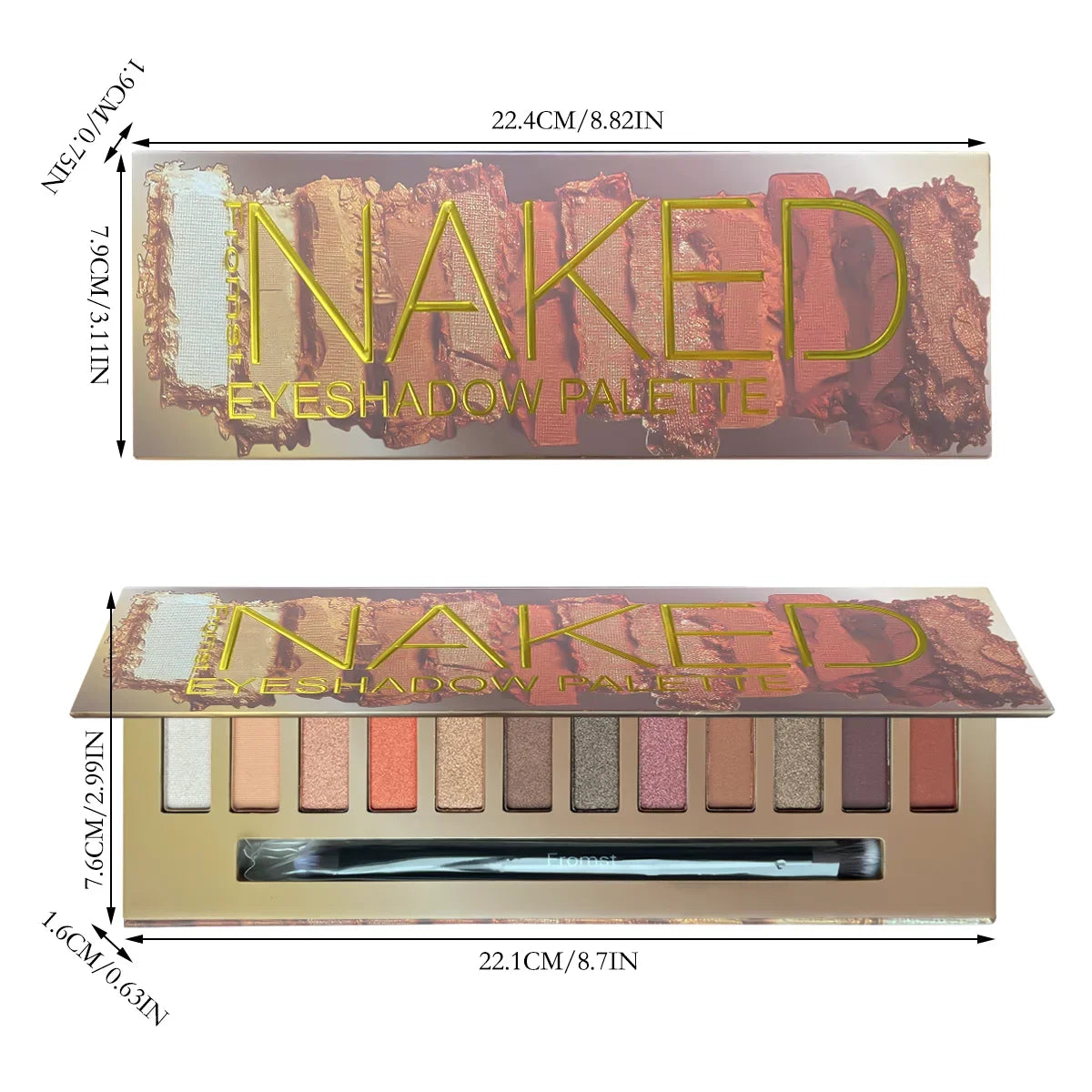 Blushimmer 12-color eyeshadow palette with pearlescent shimmer, waterproof formula, featuring 30g of versatile eyeshadow shades.