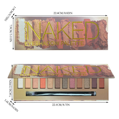 Blushimmer 12-color eyeshadow palette with pearlescent shimmer, waterproof formula, featuring 30g of versatile eyeshadow shades.