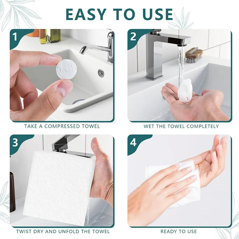 150pcs Blushimmer compressed non-woven makeup wipes for face cleaning, soft, portable, disposable towels in a compact package.