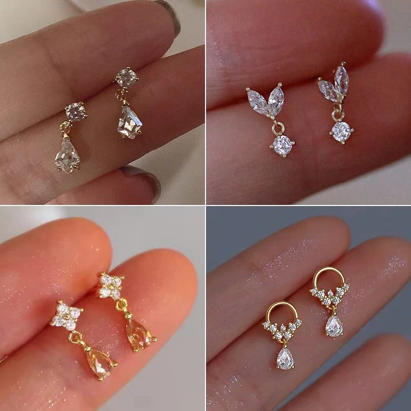 Korean Fashion Student Leaves Earrings for Women Sweet Rhinestone Tassel Charm Earring Bride Wedding Party Jewelry Accessories