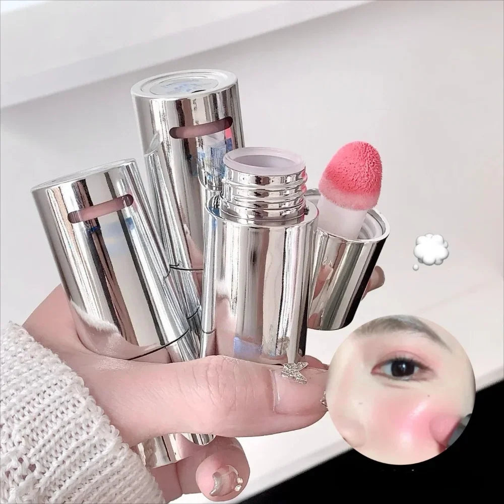 Blushimmer Vitality Liquid Blush & Lip Tint in a clear bottle, showing a moisturizing water glow for lips and cheeks, easy to blend, unisex.
