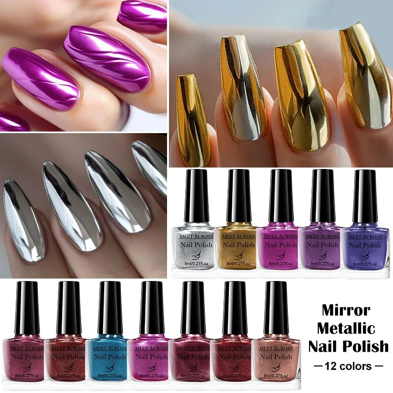 Blushimmer 8ml mirror metallic nail polish bottle showcasing shiny, long-lasting air-dry nail varnish for DIY manicures.