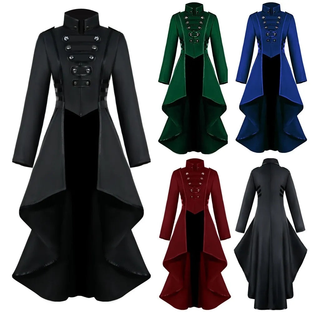 Retro Medieval Steampunk Costumes Gothic Cosplay Women's Tailcoat Jacket Lady Victorian Coat Halloween Party Tuxedo Dress