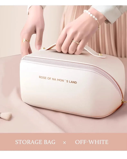 Blushimmer HOMEFISH luxury makeup organizer with multiple compartments, zipper closure, and cosmetic storage pouch for women.