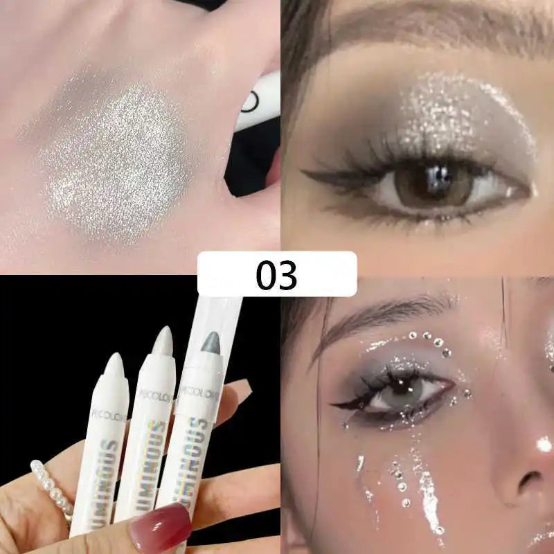 Blushimmer brightening highlighter pen with waterproof, long-lasting white pearly glitter eyeliner and eyeshadow stick, smooth matte finish.