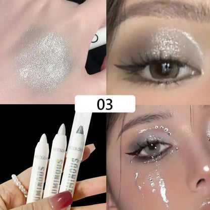 Blushimmer brightening highlighter pen with waterproof, long-lasting white pearly glitter eyeliner and eyeshadow stick, smooth matte finish.