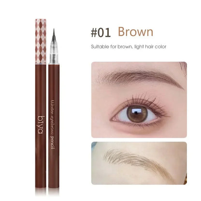 Blushimmer waterproof liquid eyebrow pencil and eyeliner in sleek packaging, featuring an ultra-fine tip for precise makeup application