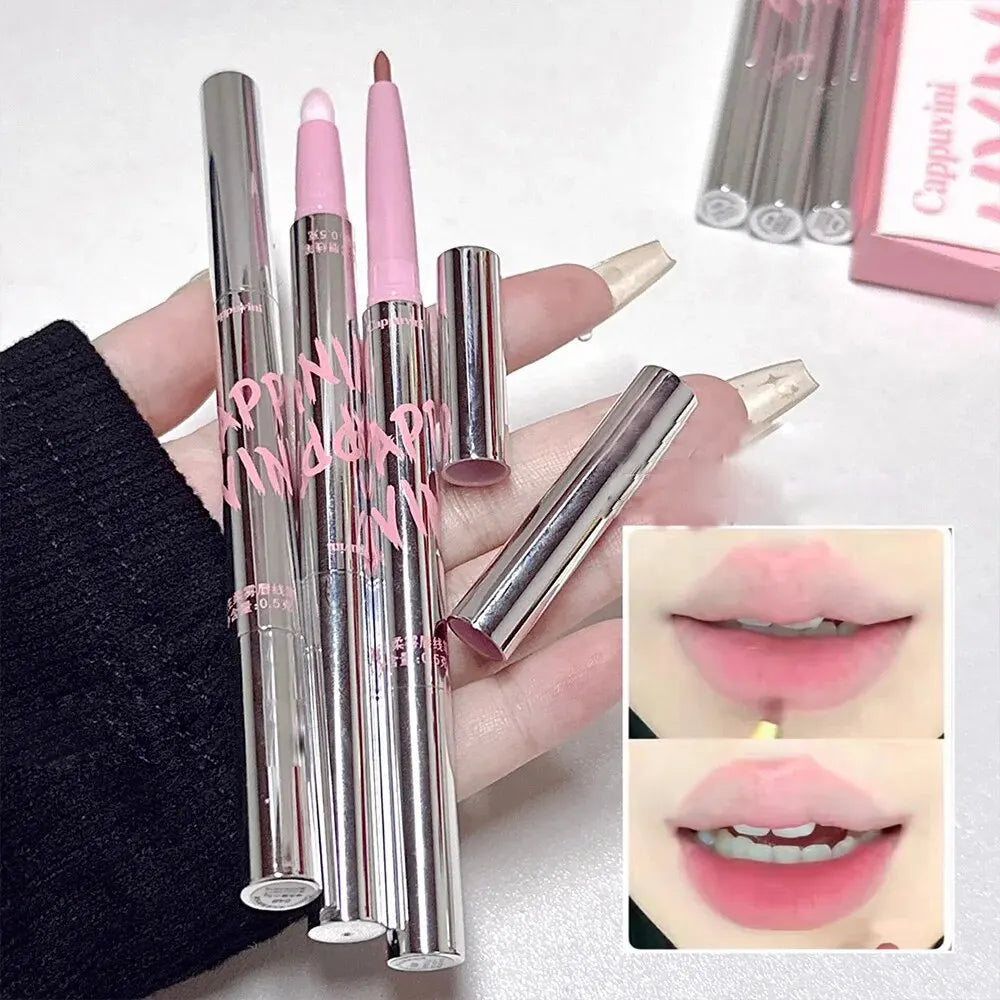 Blushimmer Cappuvini nude lip liner with matching lip brush, Korean style long-lasting velvet matte lipstick in a sleek tube.
