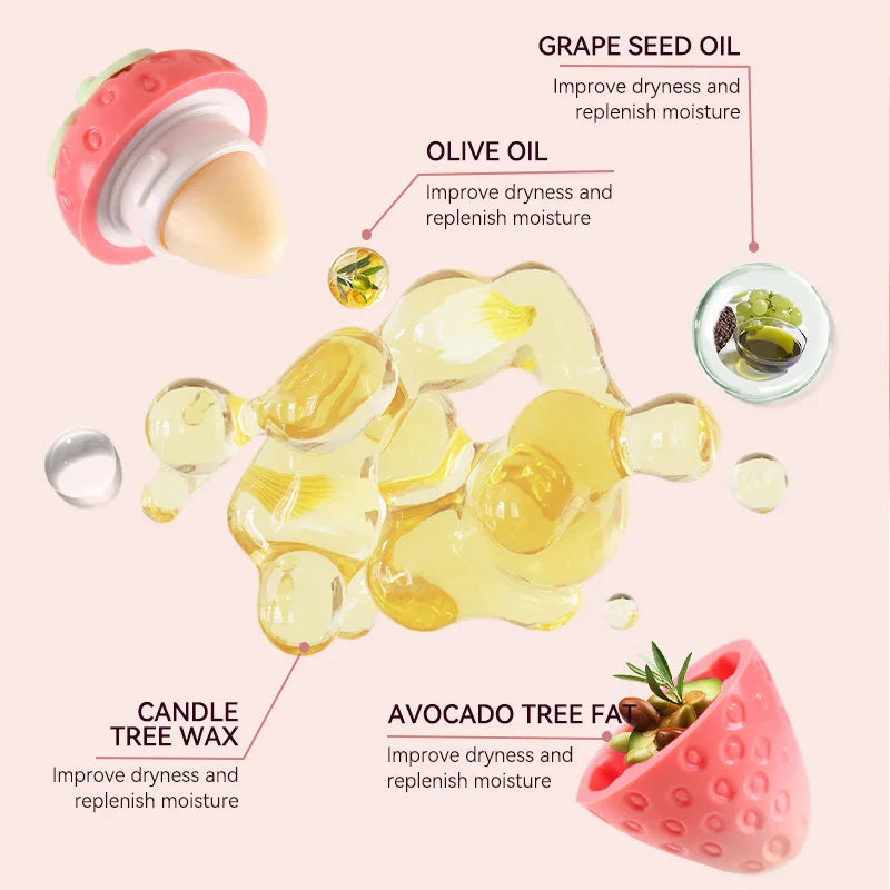 Blushimmer Shiji Strawberry Lip Balm with temperature-changing formula, hydrating, protecting, and softening lips.