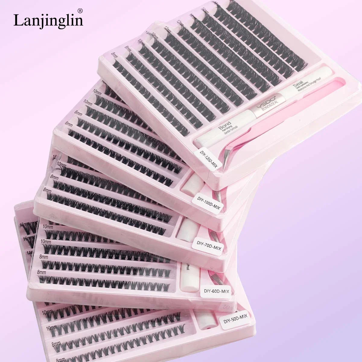 New 10Rows Individual Lashes Kit Natural Long DIY Cluster Eyelashes with Lash Bond and Seal Extension Kit Makeup Tools Faux Cils