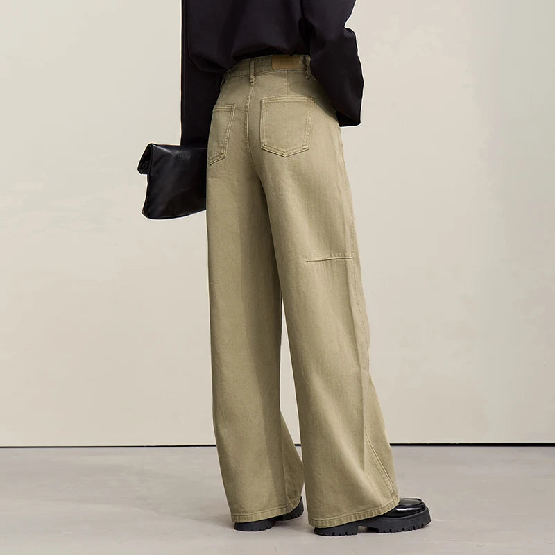 Amii Women Pants 2026 Spring New Casual Retro Denim 100% Cotton Wide-leg Trousers Loose Versatile Solid Women's Jeans 12641116
