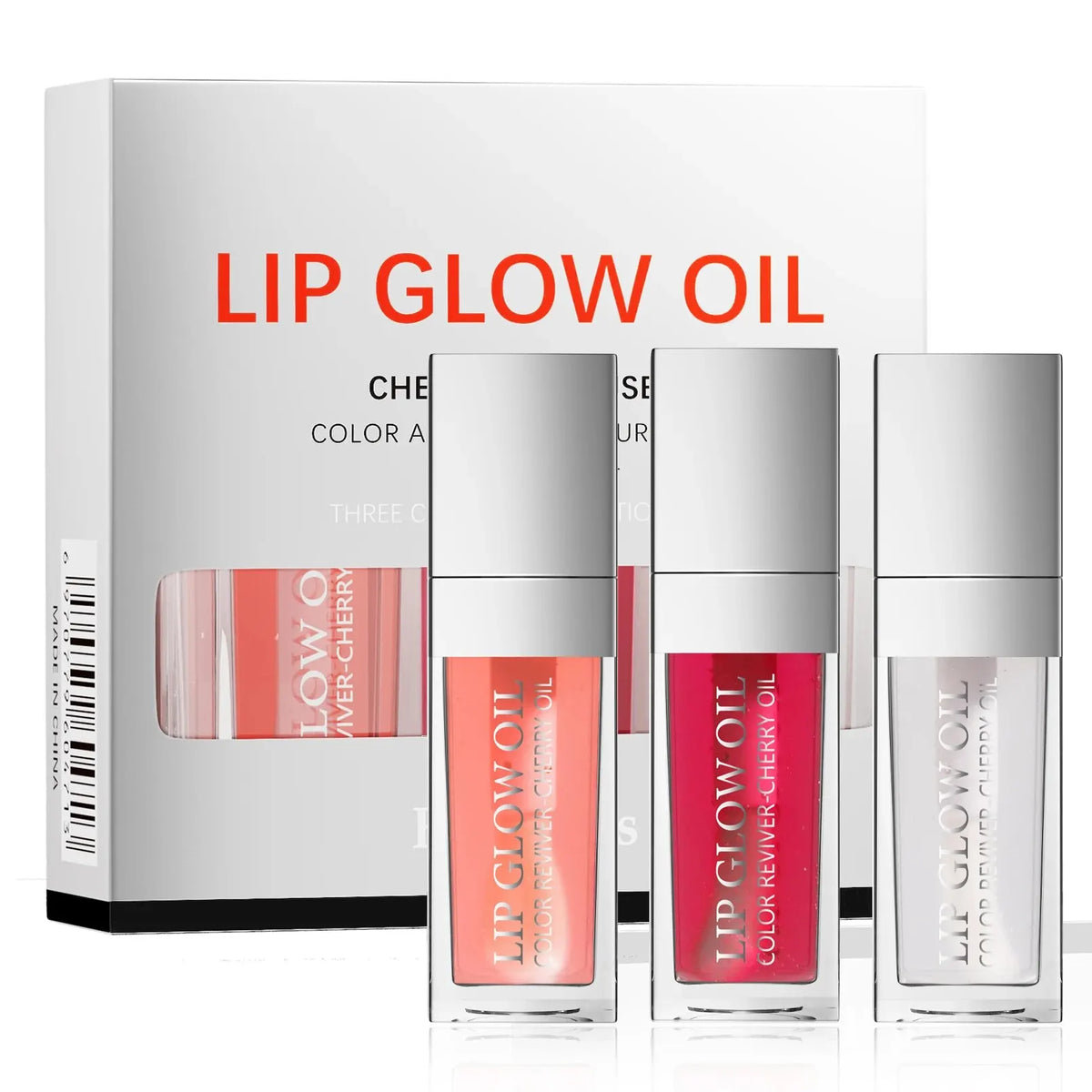 Blushimmer Crystal Jelly Moisturizing Lip Oil Set with tinted lip gloss, plumping lip glow oil, and sexy lip plumper in a colorful display.