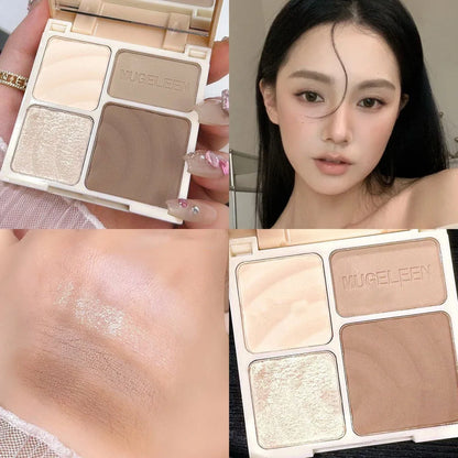 Blushimmer matte highlighter and bronzer palette with four shades for face contouring and shading, long-lasting makeup look.