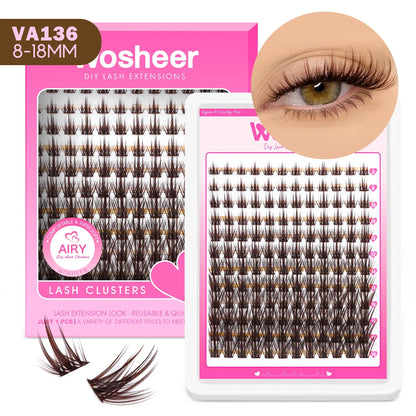 Blushimmer WOSHEER eyelash clusters kit with faux mink lashes, lash bond, seal, and remover for DIY eyelash extensions.