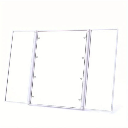Blushimmer portable three-sided LED makeup mirror with adjustable angles, ideal for travel and quick touch-ups