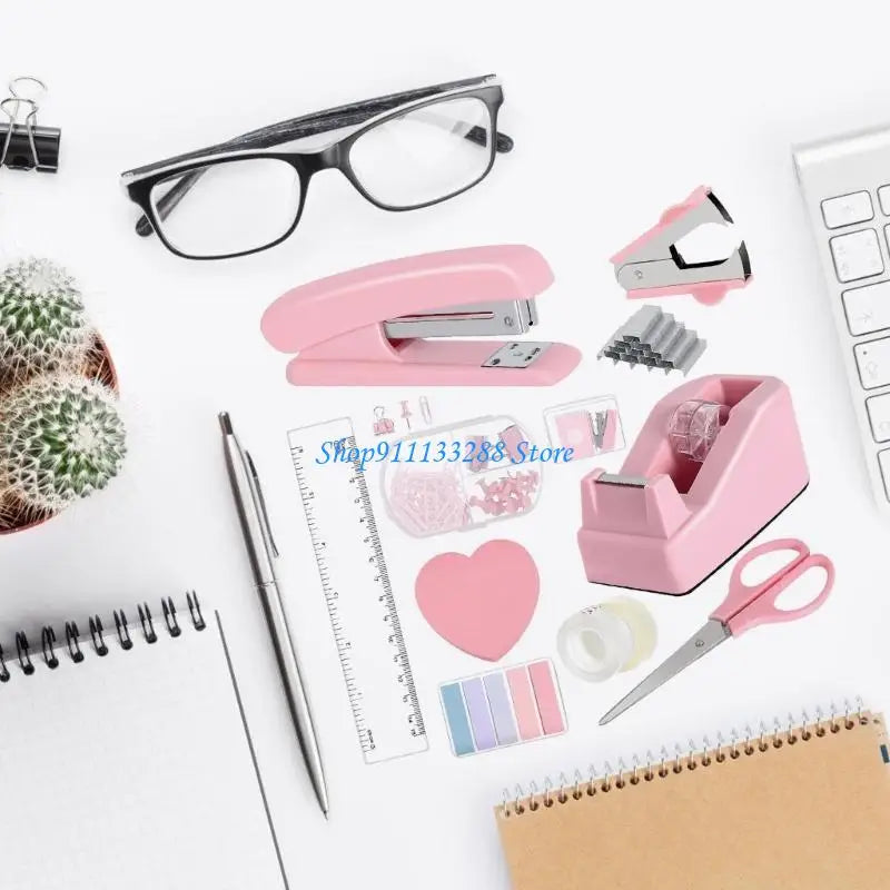 G88D Office Supplies Set Include Sticky Note Stapler Staple Scissors Clear Tape Ruler