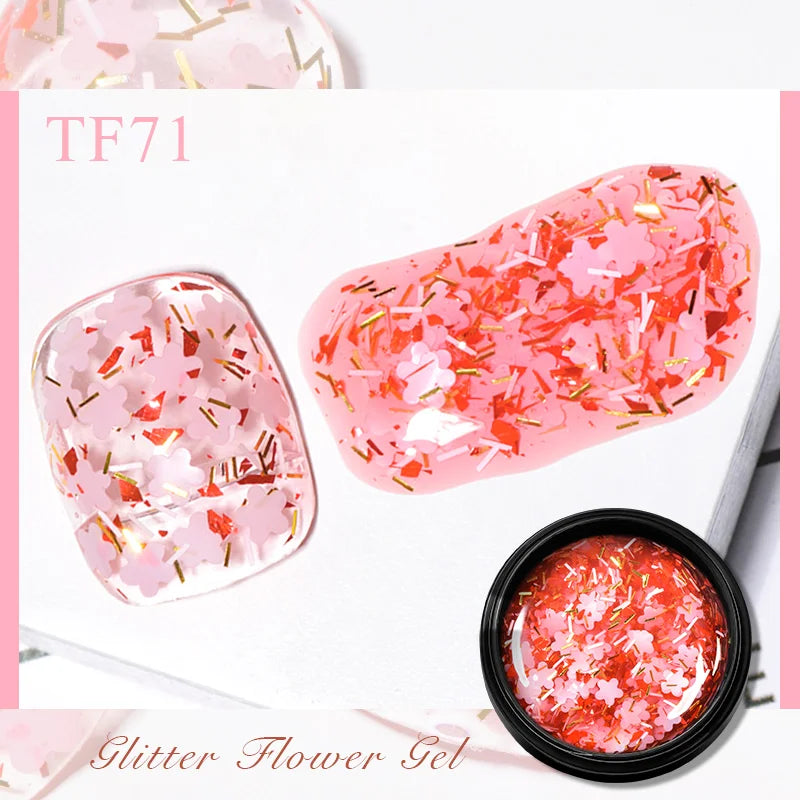 Blushimmer Meet Across 5ml pink dried flower gel nail polish with natural flower accents, UV and LED soak-off nail art gel for nails.
