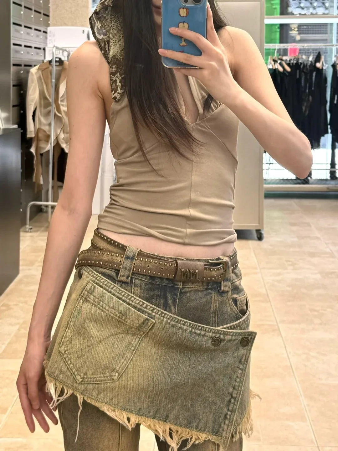 Women's Vintage Y2k Flare Jeans with Skirt Harajuku Baggy Denim Pants Japanese 2000s Style Denim Trouser Oversize Clothes 2025