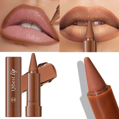 Blushimmer twist-up lip liner and lipstick pen with velvet matte finish, waterproof lip contour, multipurpose blush, and non-stick cup design.