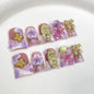 Set of 10 ocean style fake nails featuring duck bill shape, 3D flowers, pearls, gradient blush, and French nail art by Blushimmer.