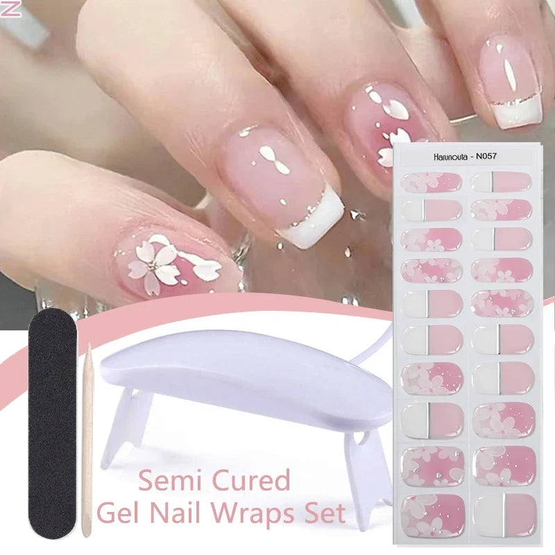 Blushimmer Harunouta 4-piece set of gradient jelly semi-cured gel nail strips with nude pink waterproof nail stickers and nail lamp.