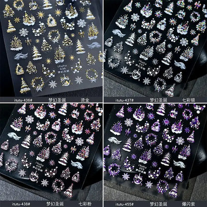 Silver snowflake Christmas nail stickers by Blushimmer, self-adhesive metal decals for winter holiday nail art and manicures.