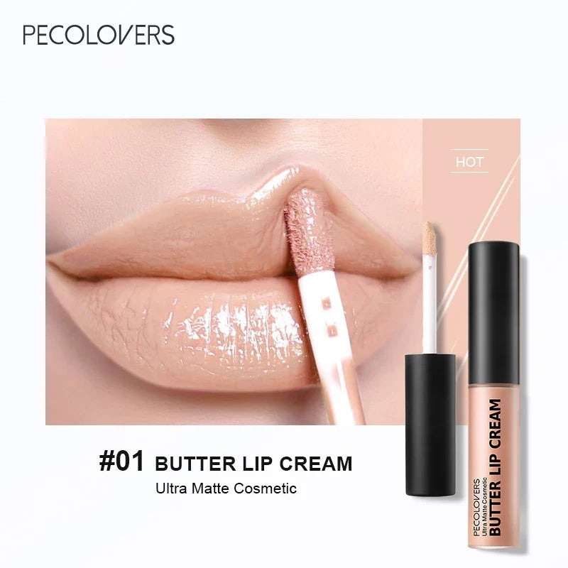 Blushimmer waterproof liquid lipstick in shade 21, featuring vitamin E, lip gloss and lip plumper in sleek makeup set.