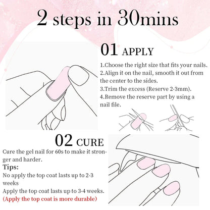 Blushimmer 20Tips gradient French semi-cured gel nail stickers with full cover design, ideal for UV lamp manicures and press-on nails.