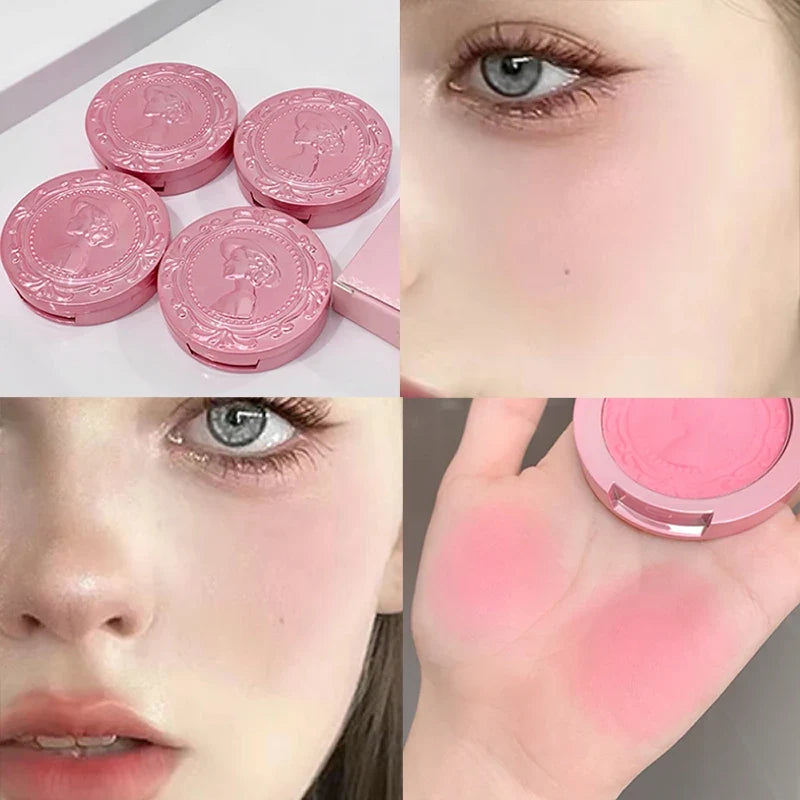 Blushimmer three-dimensional relief blush cream in natural blush color, showcasing delicate, low-saturation female makeup.