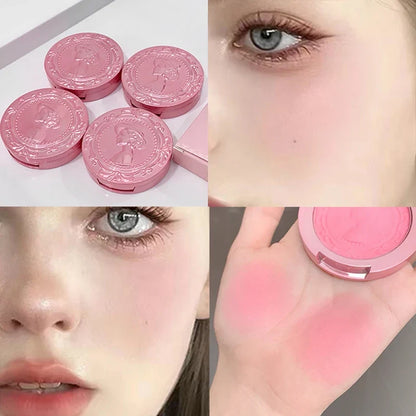 Blushimmer three-dimensional relief blush cream in natural blush color, showcasing delicate, low-saturation female makeup.