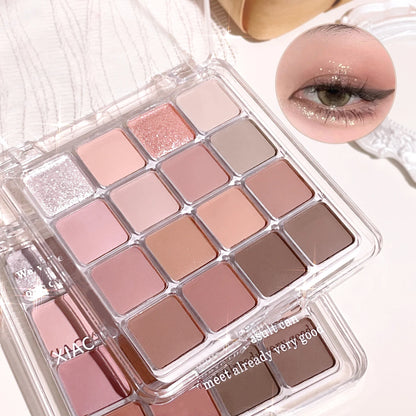 Blushimmer sixteen-color sunset magic eye shadow plate with pearl matte earth tones for Korean makeup looks.