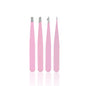 Set of four stainless steel professional tweezers from Blushimmer, including angled tweezers for eyebrow and beard hair removal.
