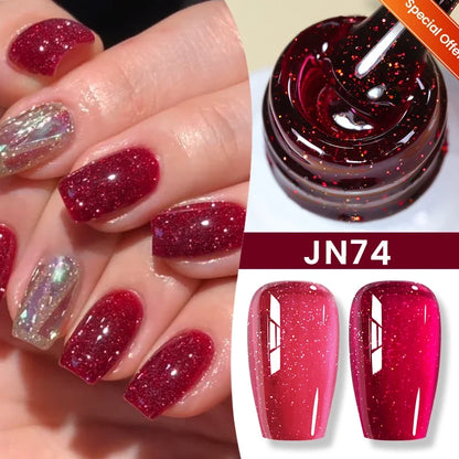 Silver carat glitter gel nail polish by Blushimmer with reflective sparkle, ultra-shine finish, perfect for UV nail art and soak-off manicures.