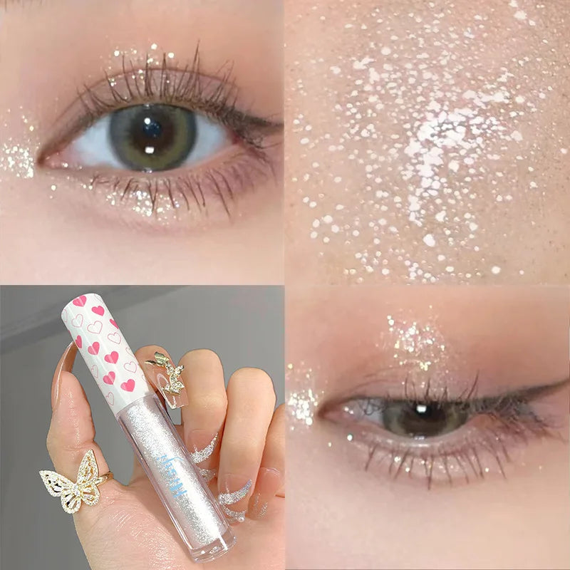 6 Colors Glitter Liquid Eyeshadow Waterproof Pearlescent Shiny Eye Shadow Highlighter Sequins Lying Silkworm Makeup Beauty Tool