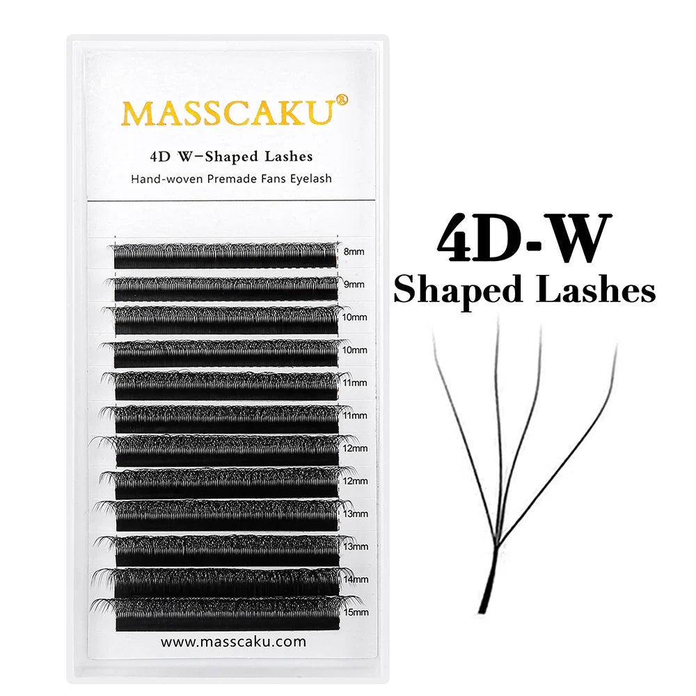 Masscaku 12Lines premium mink 3D-6D false eyelashes with W shape, soft and natural individual lash extensions by Blushimmer.