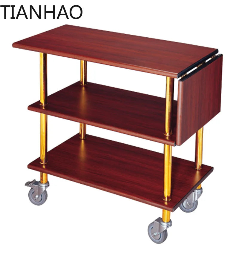 Solid wood three-layer service cart Hotel roast duck trolley Restaurant wine  Food delivery  Wheeled dessert Dim