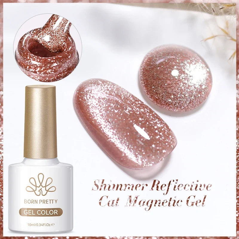 Blushimmer Born Pretty 117 Colors Cat Magnetic Gel Nail Polish 10ml with full coverage, semi-permanent finish, showcasing vibrant nail design.